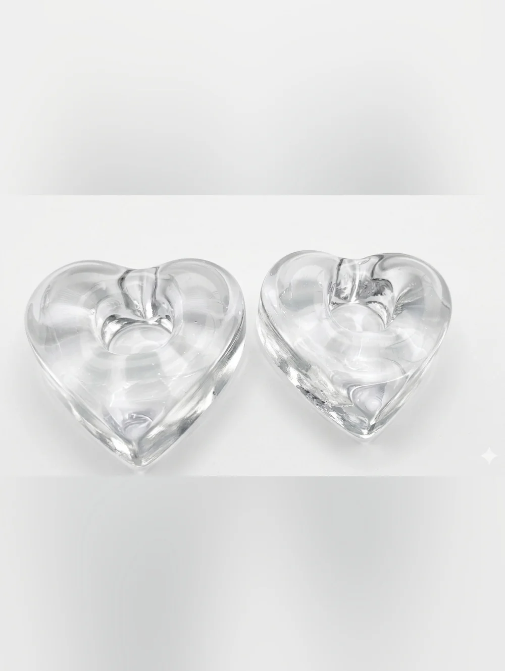 Clear Heart Glass Candle Holders - Pair